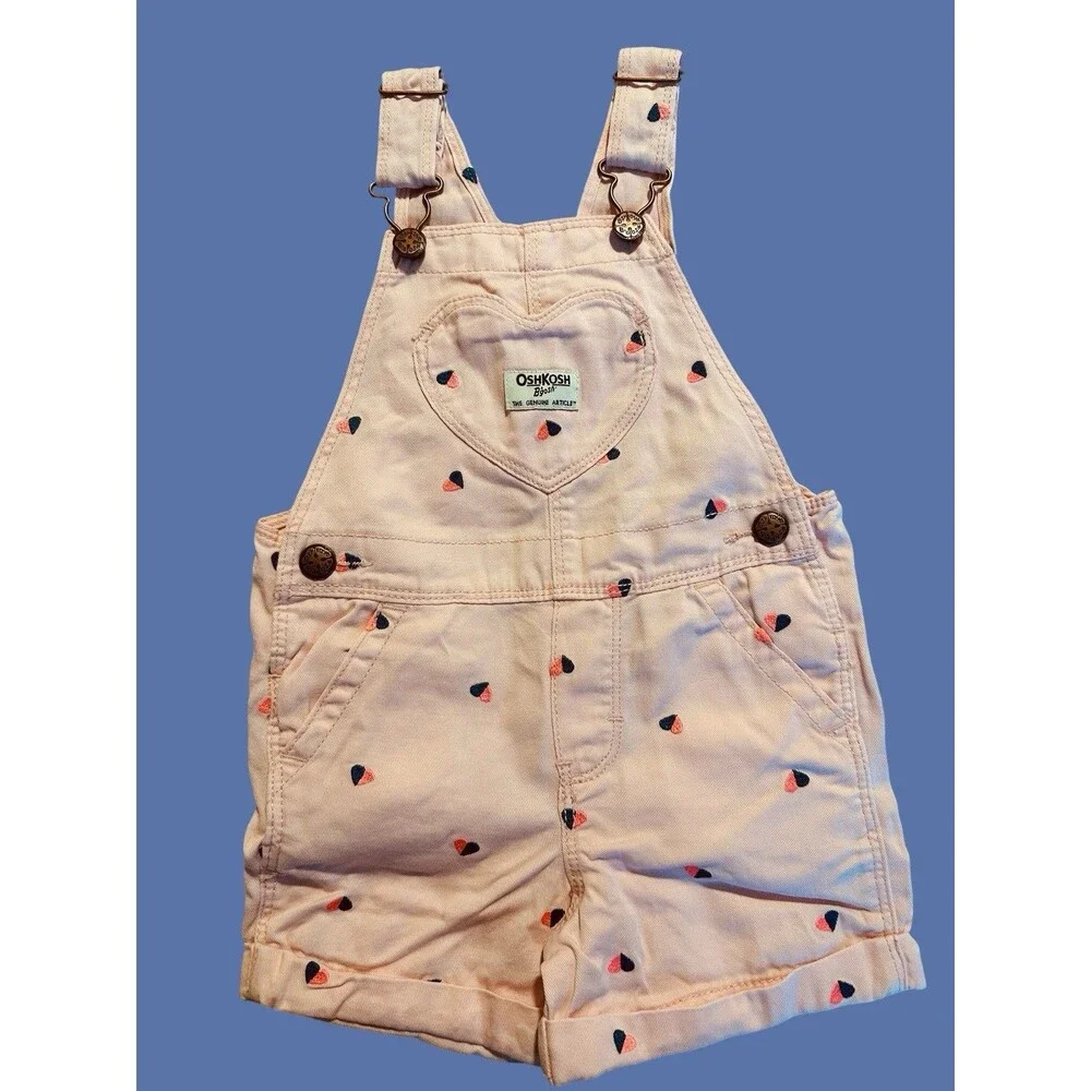 Oshkosh B'gosh Pink Shortalls Overalls Heart Pocket Vestbak Toddler Girls 2T